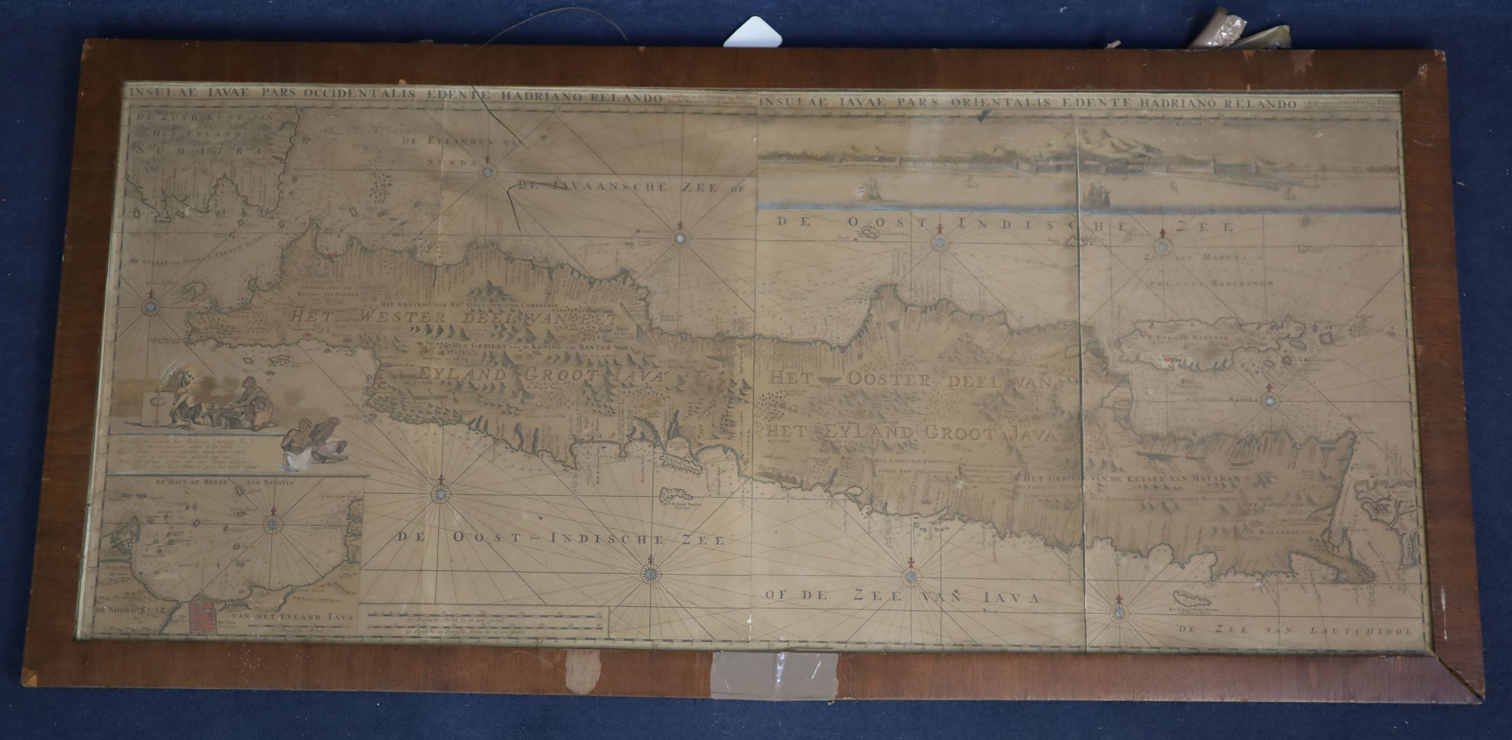 Gerard Van Keulen (1678-1726), Map of Insulae Iavae pars Occidentalis Edente Hadriano Relando, hand coloured engraving, 51 x 115cm